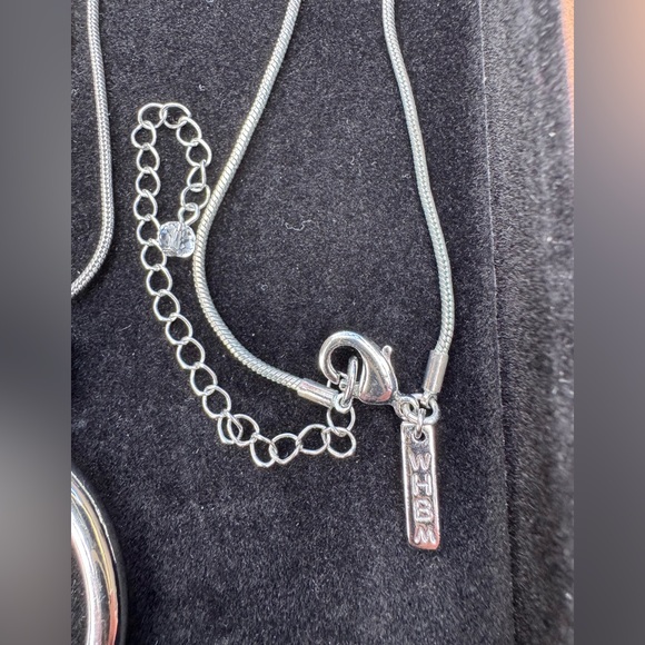 White House Black Market Silver-Tone Ring Pendant Long Necklace with Tan Accent - Picture 3 of 5